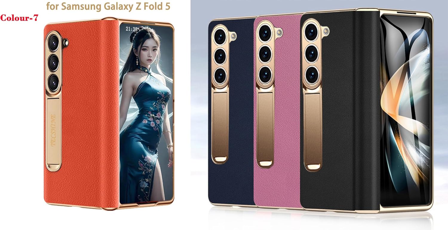 Leather Case for Samsung Galaxy Z Fold 5, Hinged Cover for Huawei Samsung Z Fold5 Phone, Mobile Phone Shell, Support Frame, Leather Holster
