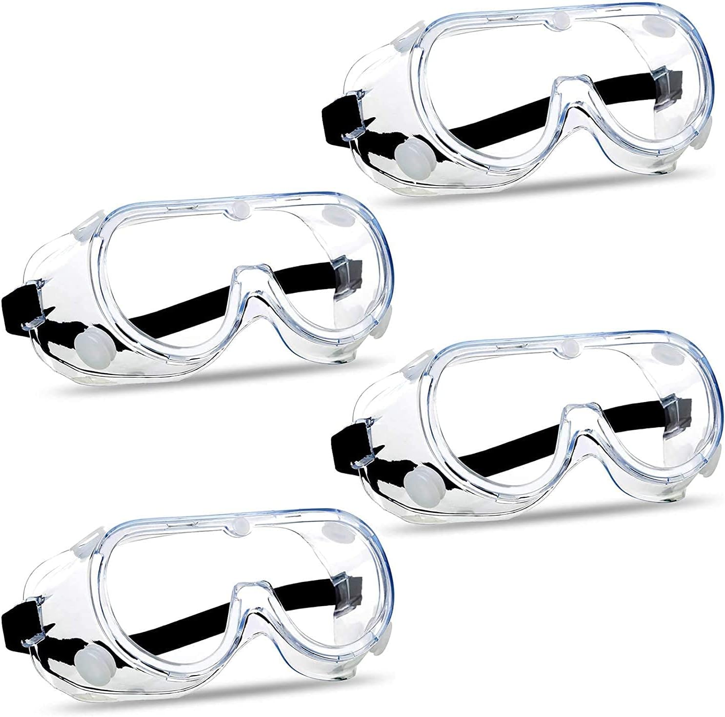 Hawk Eye Polycarbonate Transparent Industrial, Scientific goggles with Wide Vision & Adjustable Strap Eye Protection Goggles for Safety | Anti fog lens Protects | Scratch Resistant - 4 Pcs