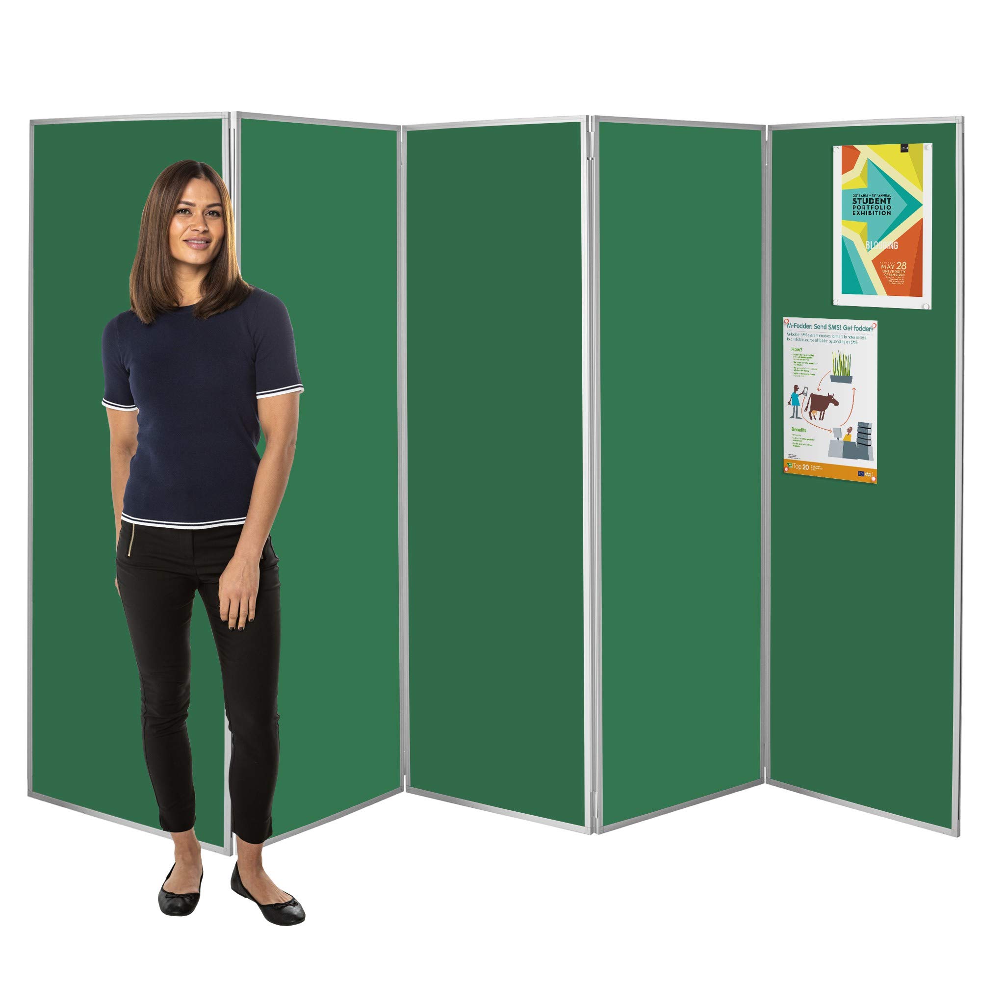 Wonderwall Green Freestanding Privacy Screen | Concertina Style Folding 5 Panel Display Divider Screen | 13 Colours (Green) - Ideal For Healthcare, Schools, Exhibitions, Libraries