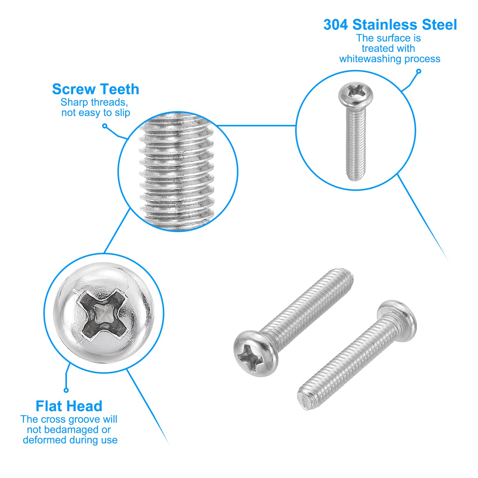 PATIKIL Phillips Pan Head Screws, 30 Pack M4-0.7 x 18mm 304 Stainless Steel 18-8 Full Thread, Pan Head Machine Phillips Drive Screw - Image 3