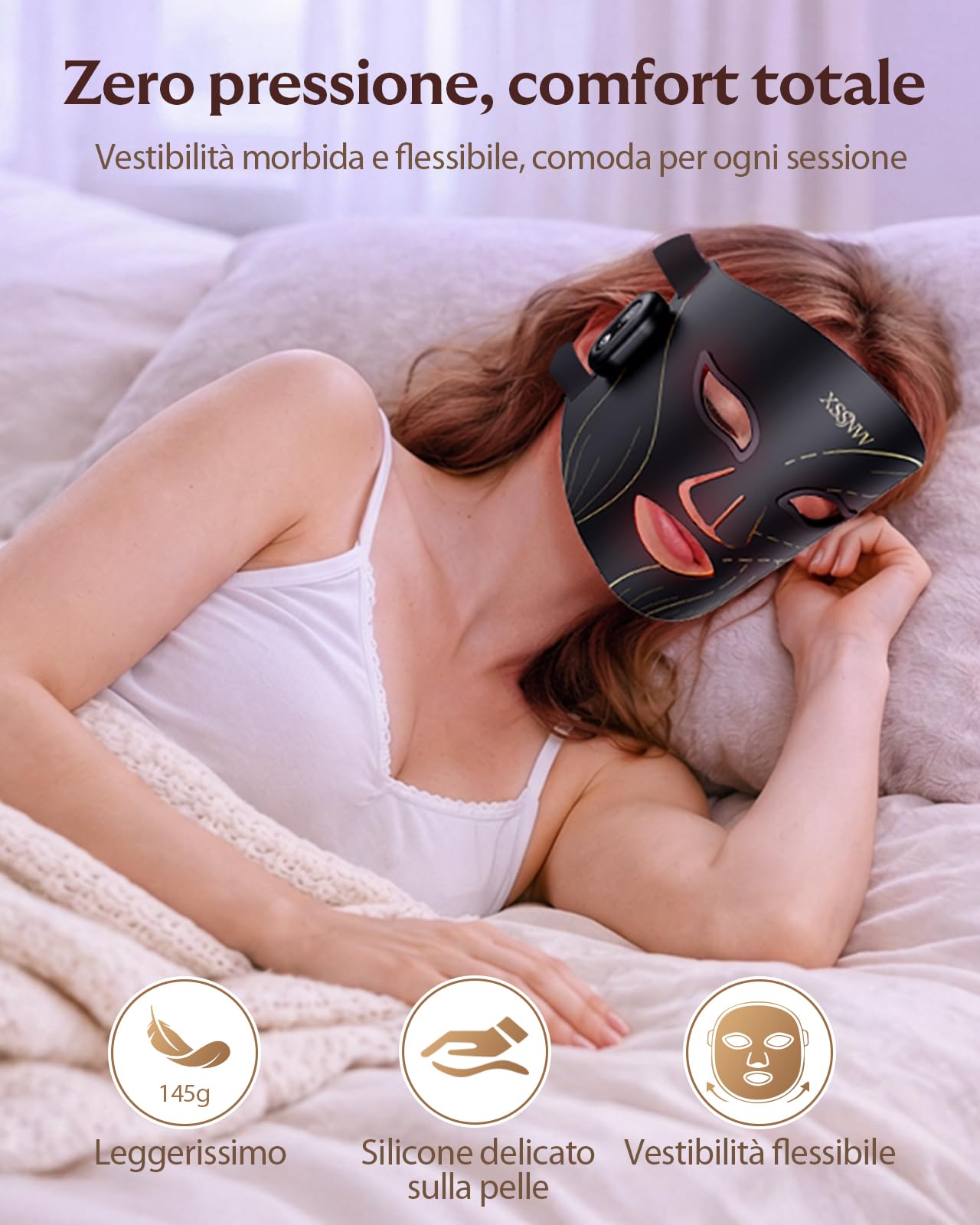 Maschera LED Viso con Luce Rossa e Infrarossi 850nm, Maschera Facciale LED Multicolore, Wireless e Ricaricabile, Silicone Flessibile per Cura della Pelle a Casa NVV03