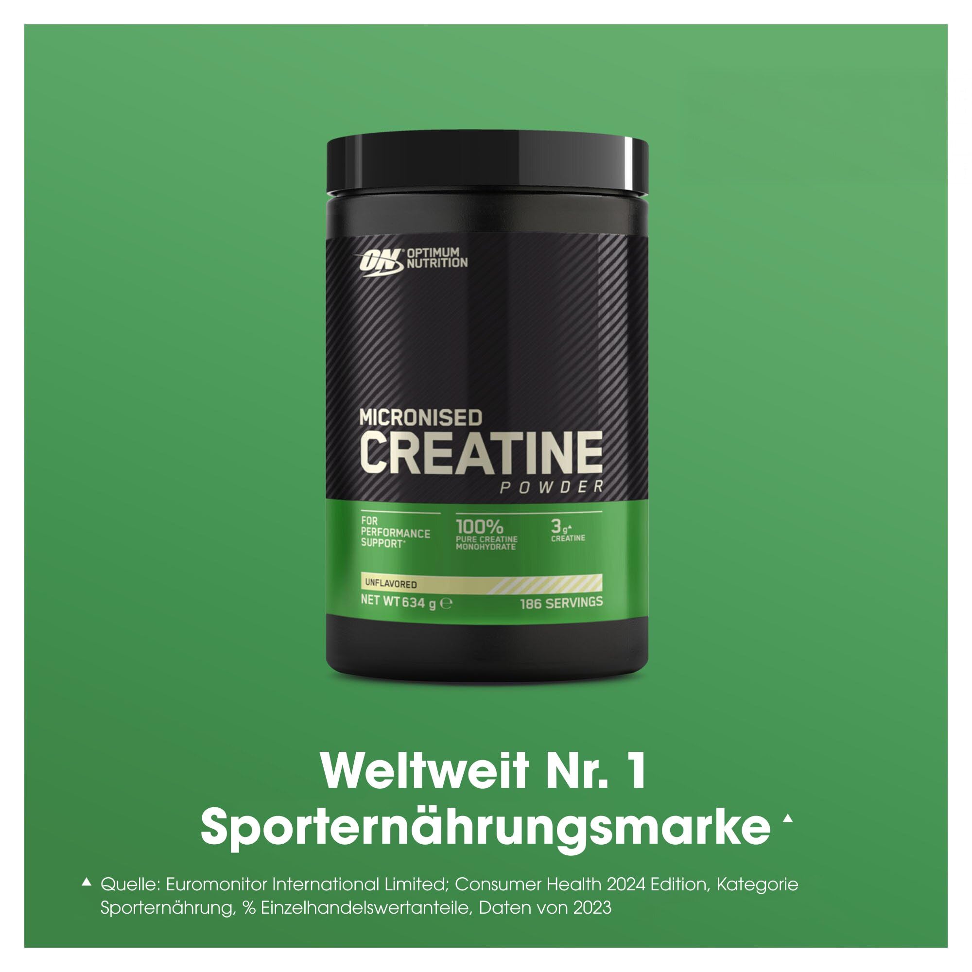 Optimum Nutrition Mikronisiertes Kreatin Pulver, Geschmacksneutral, 634g, 186 Portionen
