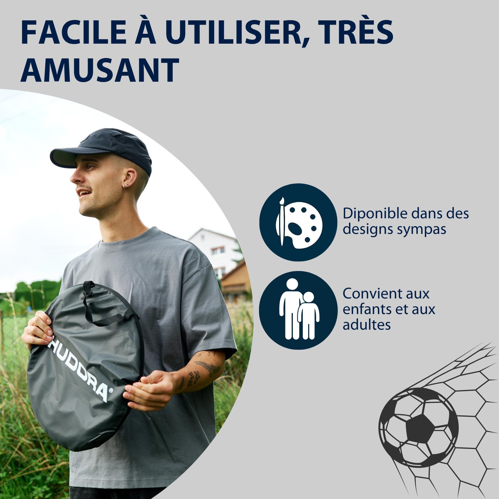 HUDORA Pop Up But de Foot Set de 2 I Buts de Foot Pliables pour Enfants & Adultes I But de Foot Jardin Set avec Sac de Transport & Piquets I Buts de Foot pour Jardin/Parc & Plage | Noir