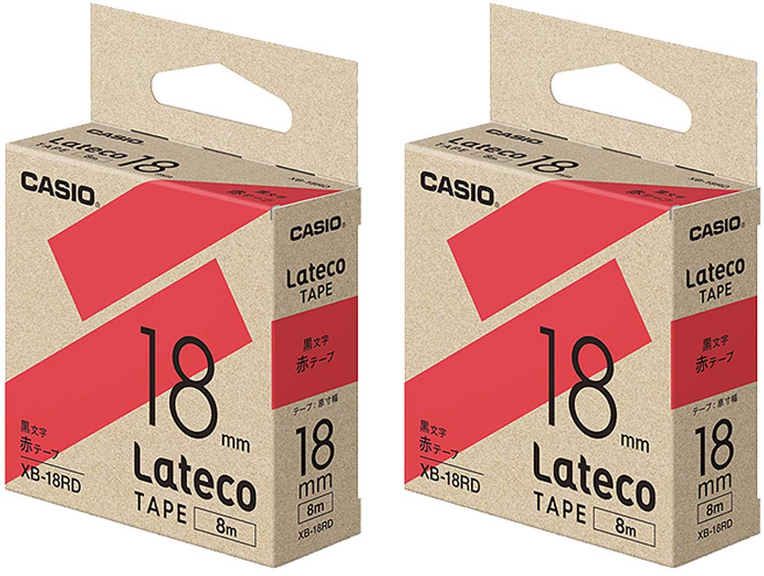 カシオ ラテコ 詰替用テープ18mm×8m 赤/黒文字 XB-18RD 1セット（5個） 送料無料 Amazon | カシオ ラテコ 詰め替え用テープ 18mm 黒文字/赤テープ 2本