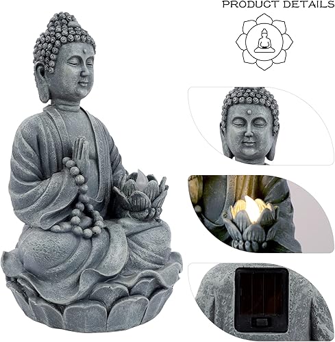 Miniatura 3 de Figura de estatua de Buda meditadora de aspecto bronce antiguo, escultura sentada, soporte de vela de 8 pulgadas con vela LED parpadeante para el