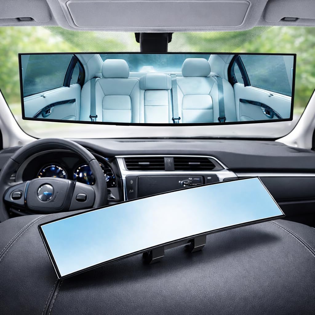 GNASTAS Rear View Mirror, Clip On Rear View Wide Angle Mirror, Panoramic Interior Extended Rear View Mirror, Anti-Glare, car mirror Blue 1pc