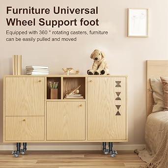Set of 4 Table Legs, Height Adjustable with Brake Wheels, Furniture Feet, Height Adjustable with 360° Rotating Wheels, 24.5-36 cm Furniture Foot, Adjustable, Furniture Legs for Cabinet, Bed