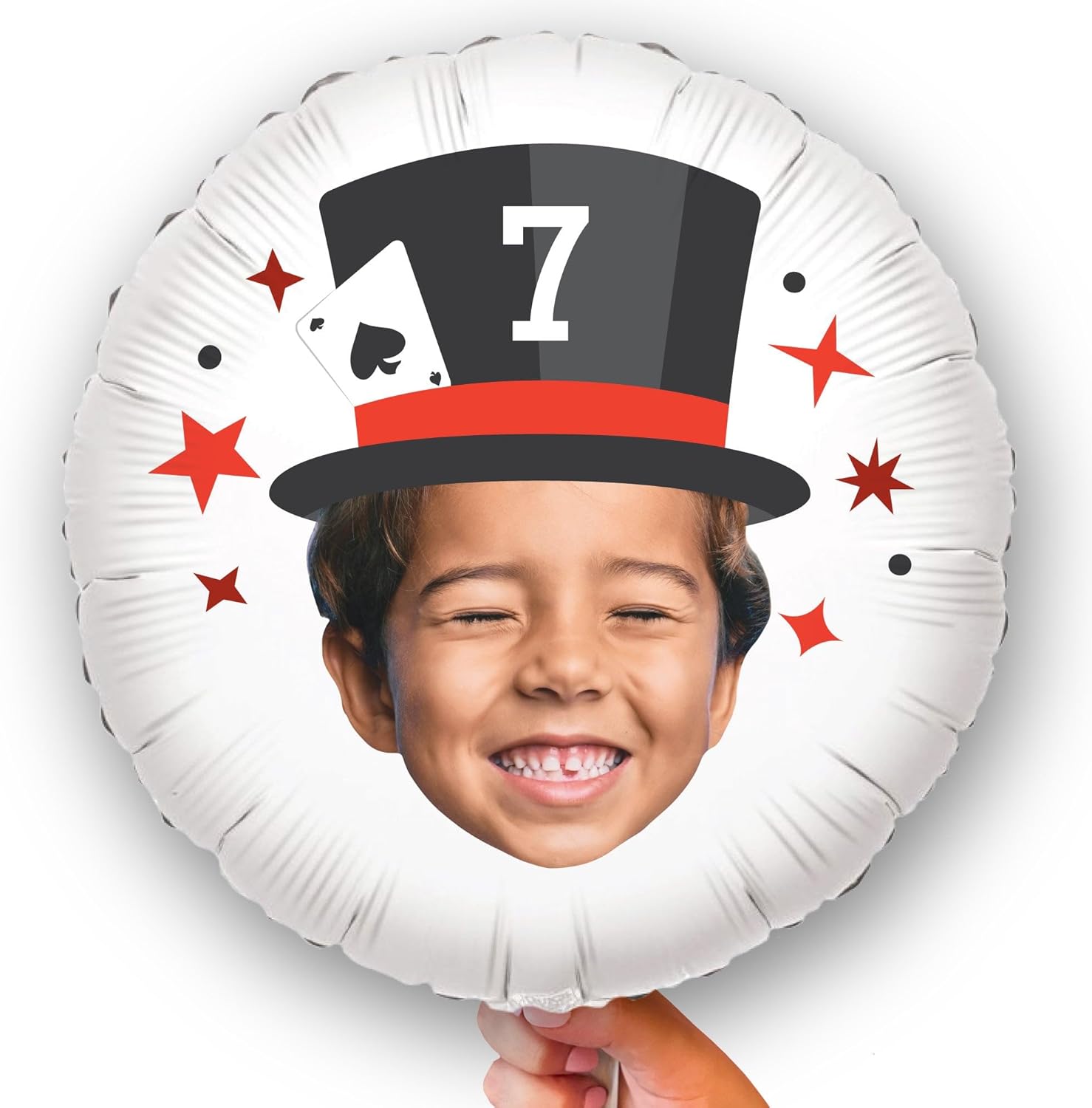 Big Dot of Happiness Personalized Magic Show Fun Face Photo Balloon, Kids Magical Birthday Party Decoration, Custom Age Double-Sided Circle Mylar, 1 Piece