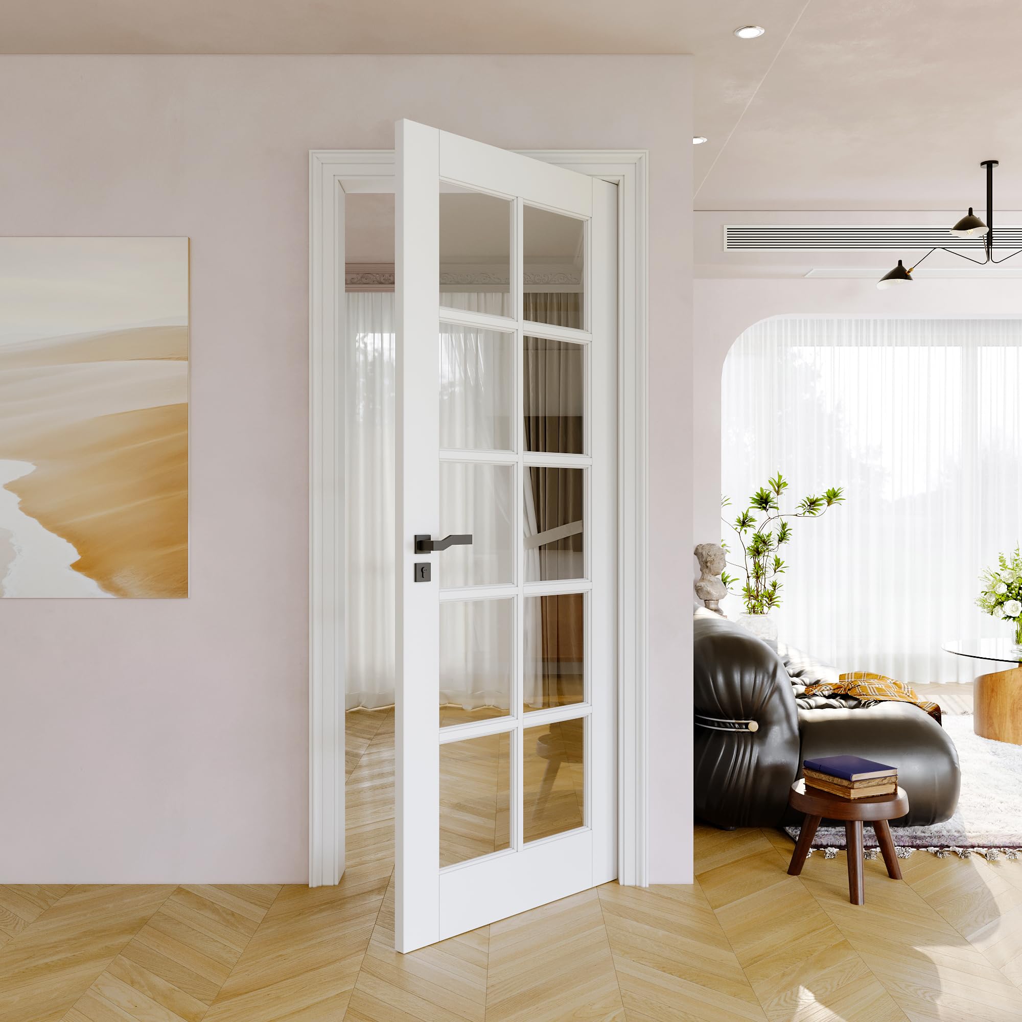 32"x80" CARB P2 Solid Core & Pre-Finished Thick SGCC Clear Glass Doors, Interior Door for Room, 10 Lite Glass Swing Shaker w/o Prehung Jamb, Barn Door