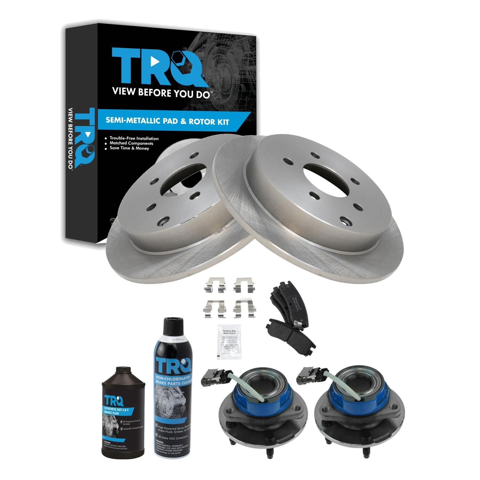TRQ Rear Brake Pad &amp; Rotor Kit Semi-Metallic Compatible with 2002-2006 Buick Rendezvous 2002-2004 Chevrolet Venture Oldsmobile Silhouette 2001-2005 Pontiac Aztek Montana