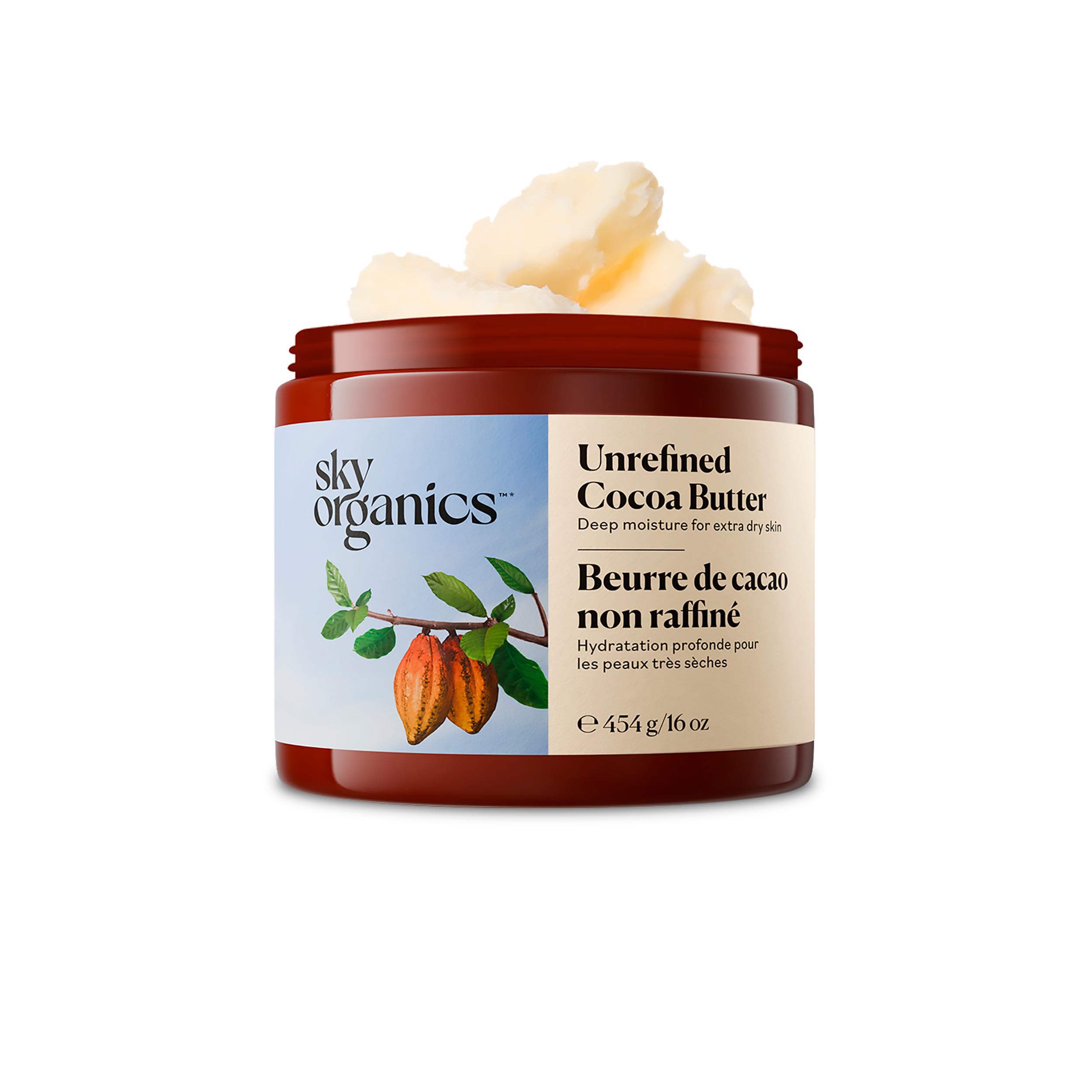 Sky Organics Le beurre de cacao brut, 100% Pure Raw Beurre de cacao peau 16 oz nourrissantes, hydratantes et guérison, pour la peau sèche, vergetures - pour les soins de la peau