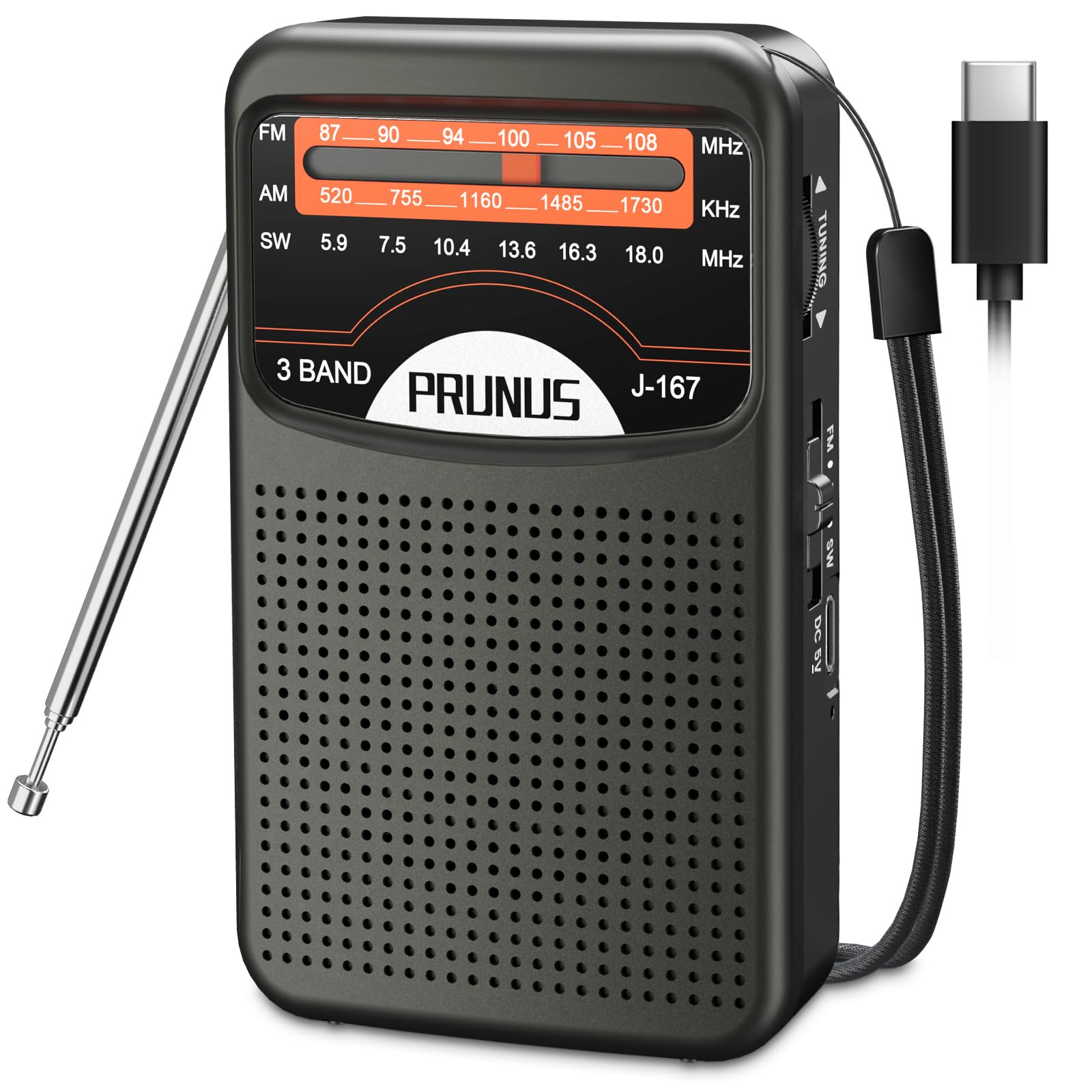 PRUNUS J-167 Petite Radio Portable FM Rechargeable USB-C