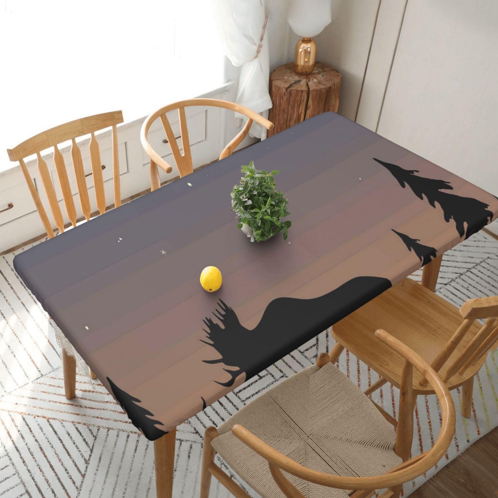 BNVSADC Moose Mountain Pine Tree Wilderness Printed 5FT Tablecloth Polyester Kitchen Water Resistant Table Cloth Dining Table Decoration Table Covers, 152x76 CM