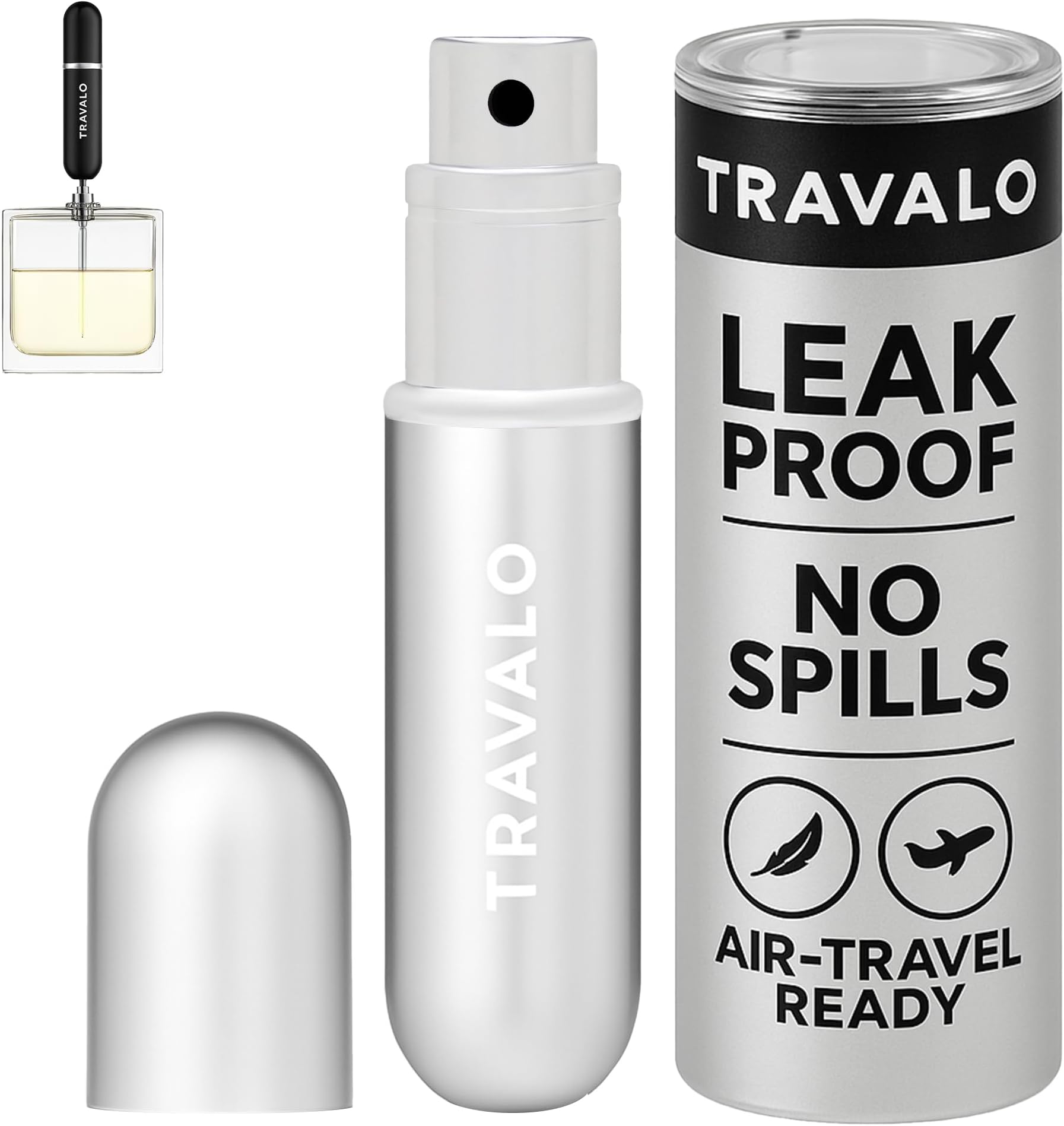 Travalo Classic HD Perfume Atomizer - Leak-Proof and TSA Approved for Air Travel - Reusable, Airtight, Easy-Fill Mini Pump Sprayer - Lightweight, Elegant Design w/Volume Window - Silver 0.17oz