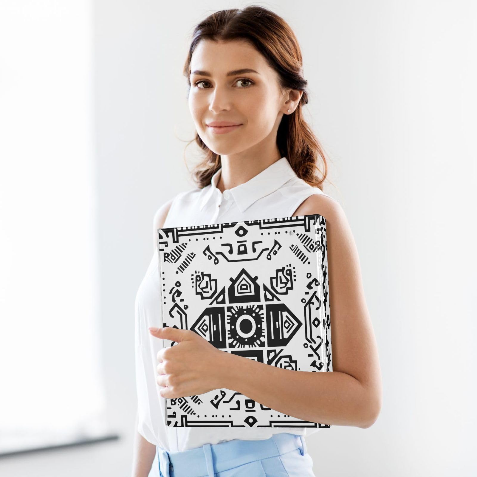 Confezione da 2 raccoglitori a 3 anelli, motivo geometrico azteco, 3,8 cm, con 3 tasche trasparenti, portablocco e contiene 200 fogli, per ufficio, scuola, organizzazione domestica