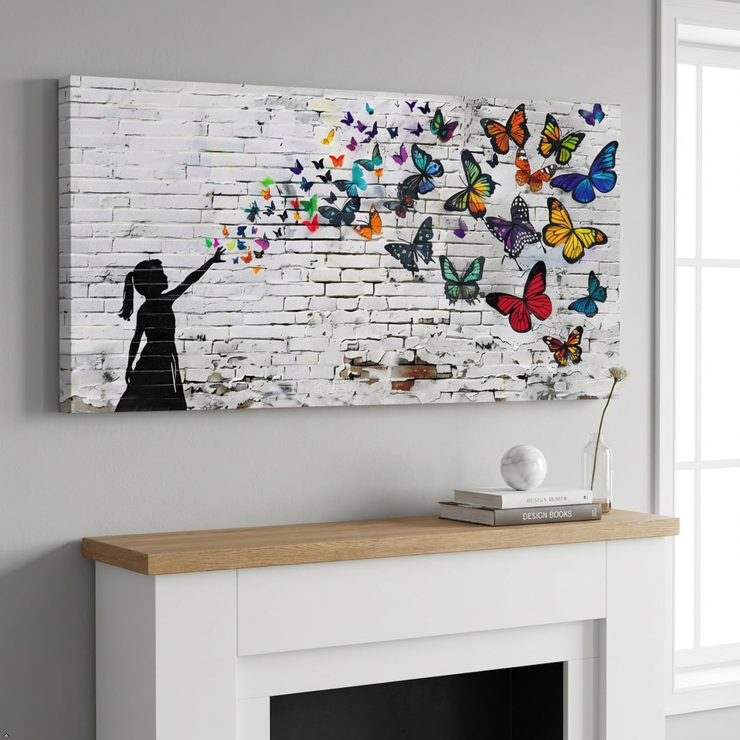Canvas Wall Art Butterfly Girl - Modern Graffiti Paintings for Living Room, Bedroom Wall Decor, Framed Wall Art for Home or Office Decoration 20"x40"(50CMx100CM)