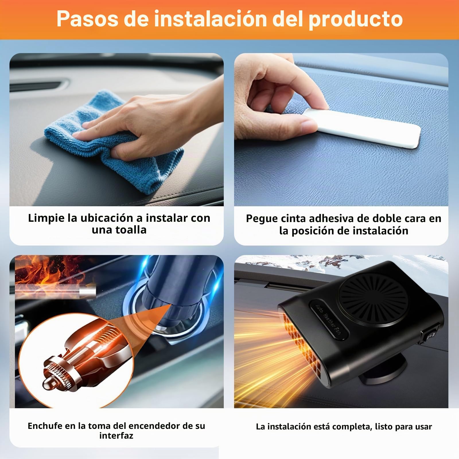 Calefactor de Coche 12V 200W, 2 en 1 Calefactor de Coche y Ventilador de Refrigeración con Rotación de 360 Grados, Descongelador y Desempañador de Parabrisas Calentamiento Rápido para Coche