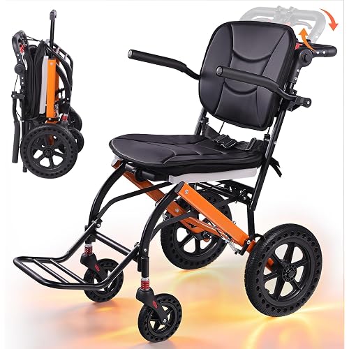 Premium Lightweight Transport Wheelchair for Seniors & Adults, Ergonomic Folding Travel Wheelchair with Adjustable Caregiver Handle, 22" Narrow Doorway Design, Portable Mobility Chair Supports 320 lbs