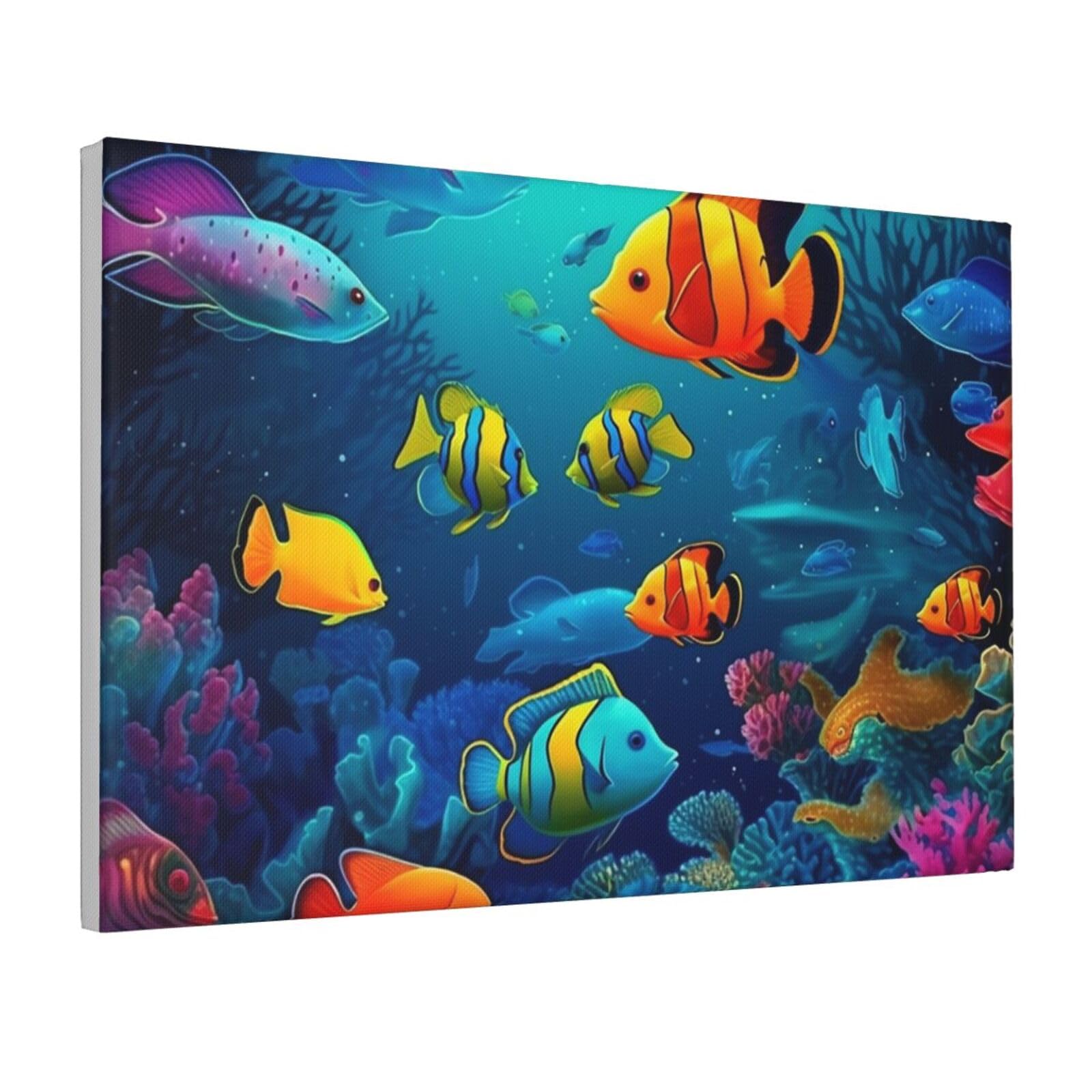 Framed Wall Art for Living Room Art Work, Underwater World Colorful Fishes Picture Prints Modern Office Wall Paintings Poster Aesthetic Wall Decorations for Home Decor Ready To Hang 12"x18"