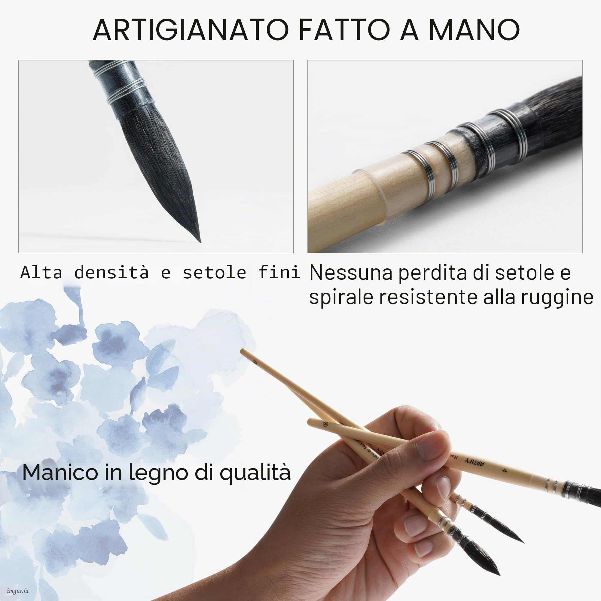 Artify - Pennelli professionali per acquerello, 3 pennelli da artista per acquerello a guazzo, 100% pennelli da scoiattolo, naturali a punta fine per un flusso costante e grande assorbimento