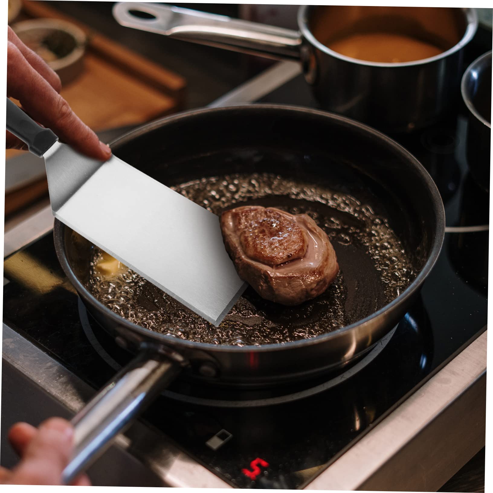 Spatules à Steak Inox 3 Pièces Manche Plastique Résistant – Ustensiles la Cuisine Multifonction pour Barbecue, Plancha, Cuisson – Outils Professionnels Usage Domestique