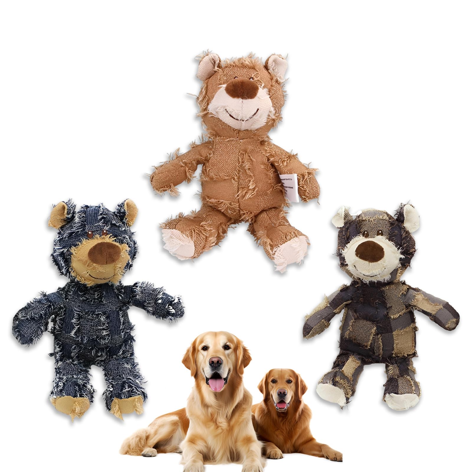 Dog Companion For Heavy Chewers- Indestructible Robust Bear Dog Toy, Durable Squeaky Dog Toys For Heavy Chewers , Unbreakable Stuffed Plush Dog Toys For Aggressive Chewers (H-G-Navy+Oak+Purple)