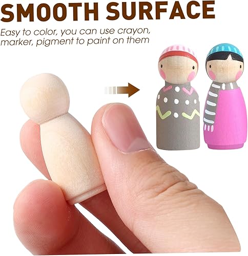 Miniatura 5 de Muñecas de madera sin terminar: paquete de 50 manualidades, juguetes de madera para manualidades, cuerpos de muñeca, figuras de madera para pintura