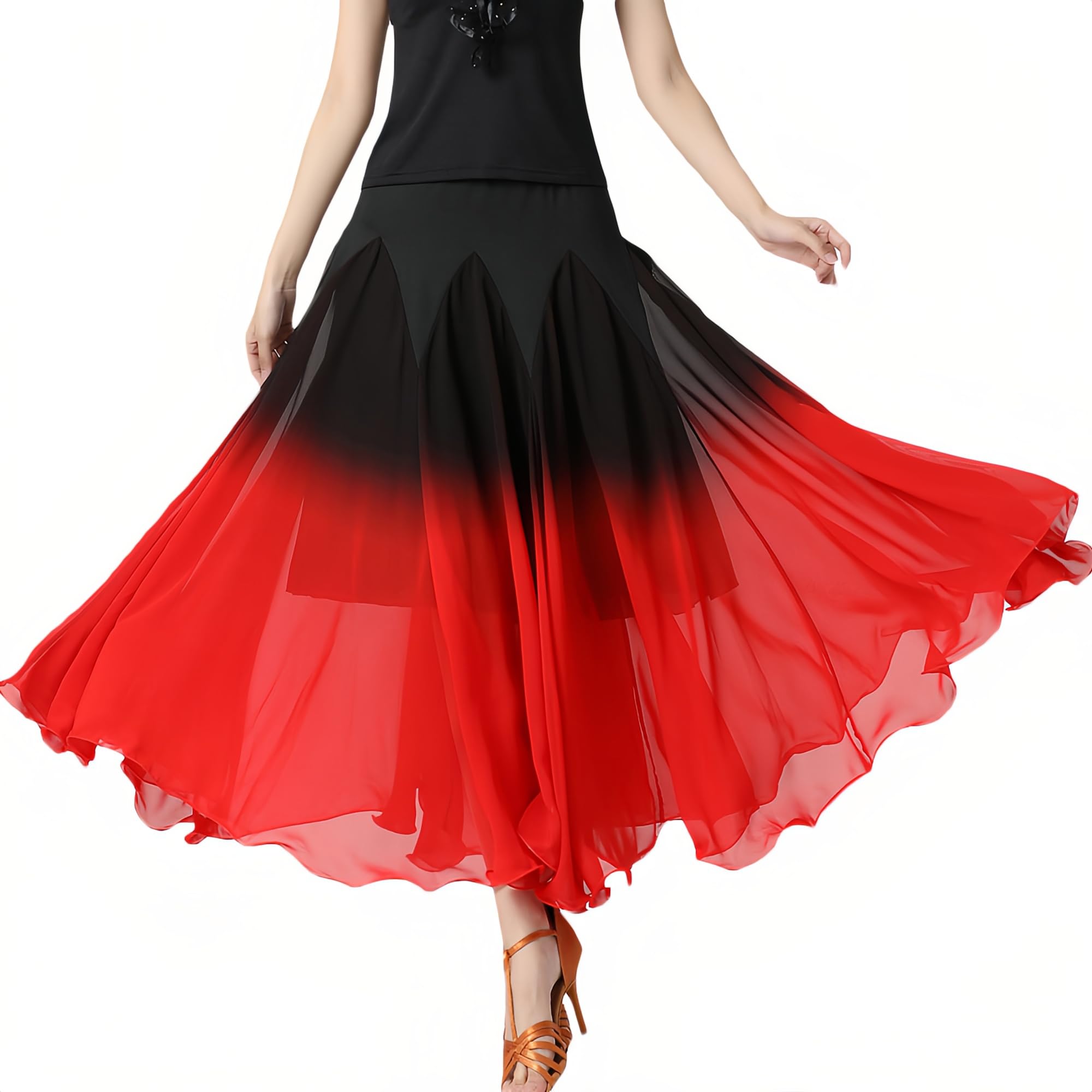 G-LIKE Damen Latein Tanzkleid Rock – Gesellschaftstanz Modern Dance Walzer Tango Jazz Samba Rumba Schwingrock Farbverlauf Party Midirock