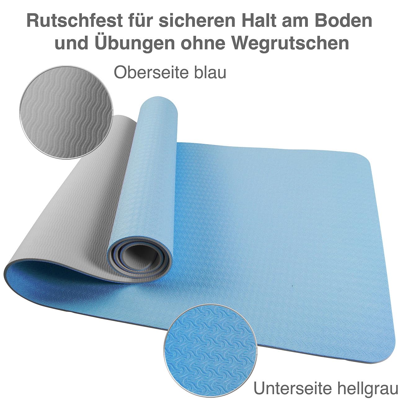 newgen medicals Yoga-Übungsmatten: 4er-Set doppelseitige TPE-Yoga- & Gymnastikmatten, Tragegurt, 183x61cm (Fitnessmatten doppelseitig, Yogamatte TPE rutschfest)