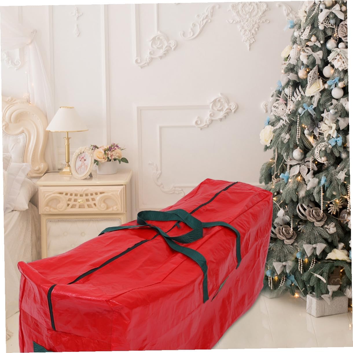 Toyvian Christmas Tree Storage Bag Large Xmas Tree Organizer 135x34x68cm Red Waterproof Dustproof Zippered Carry Handle Storage Pouch for Holiday Decoration