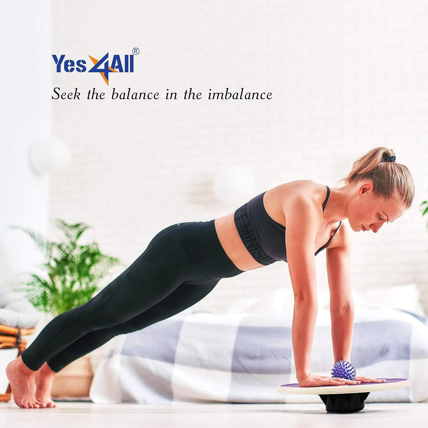 Yes4All Balance Board inkl, Übungsposter mit Griff und rutschfester Oberfläche; Premium Kunststoff-Wackelbrett Ø 40cm - Ø 41cm, farbenfroher für Ihr Stabilitäts- und Ganzkörpertraining