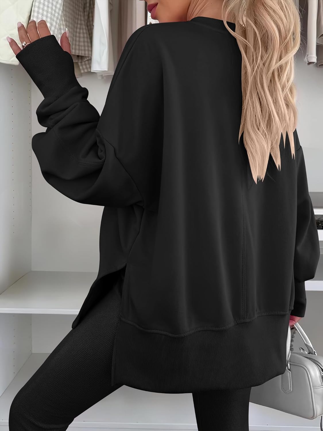ANRABESS Women Oversized Sweatshirts Thumbhole Long Sleeve Hoodies Shirts 2025 Fall Side Slit Pullover Top Teen Y2k Outfits - Image 4
