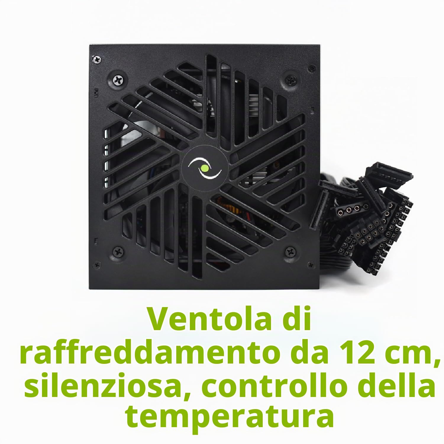 Tecnoware Alimentatore ATX Hyper Stream Bronze 500W per PC, Ventola Silenziosa 12 cm, 1 connettore 24 Poli, 1 connettore 12 V 4+4 Poli, 1 connettore 6+2 PCI-E, 2 connettori Molex, 4 connettori SATA