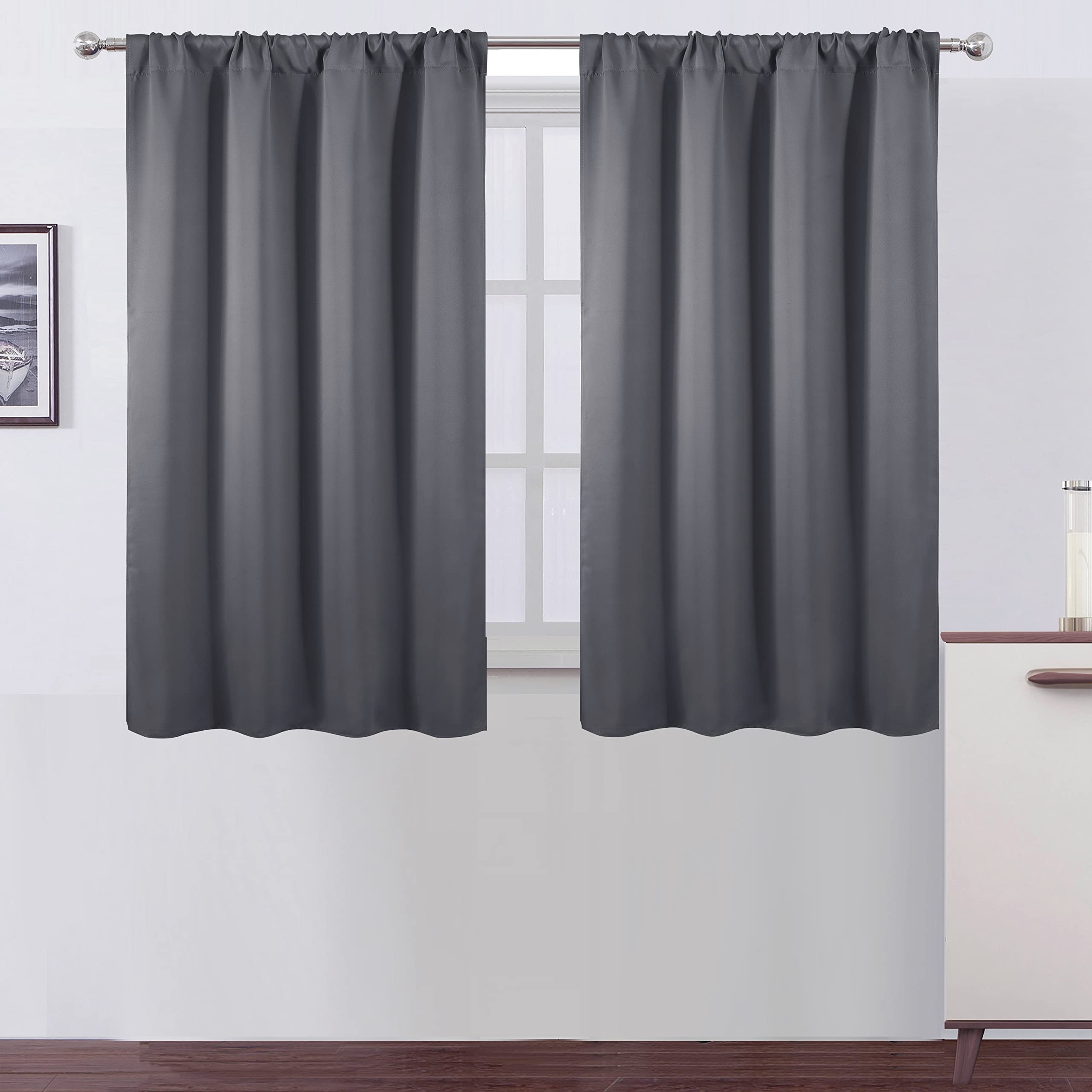 LEMOMOBlackout Curtains 42 x 54 inch/Grey Curtains Set of 2 Panels/Thermal Insulated Room Darkening Bedroom Curtains