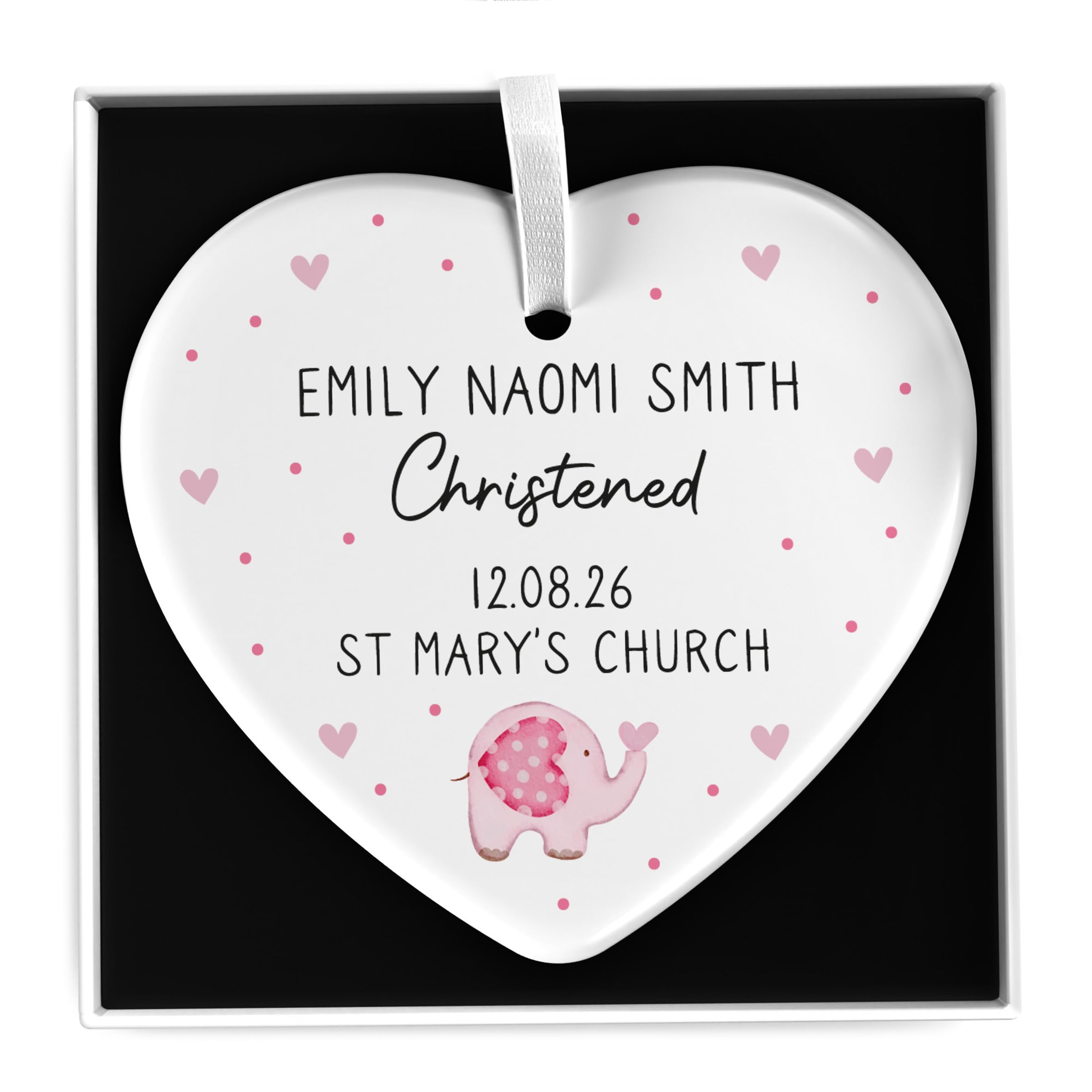 Beecreative Ceramic Heart Decoration with Gift Box - Personalised Christening Gifts for Girls, Christening Day Keepsake