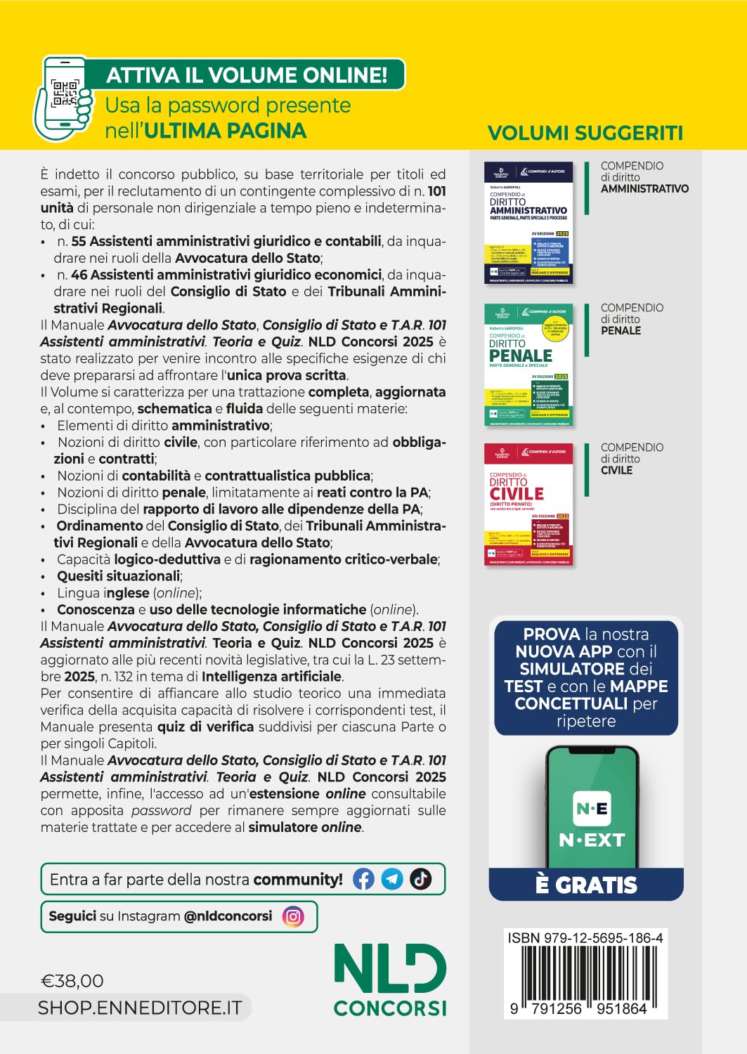 Concorso 101 Assistenti Avvocatura dello Stato, Consiglio di Stato e TAR. Manuale di teoria per la prova scritta 2025. Con espansione online