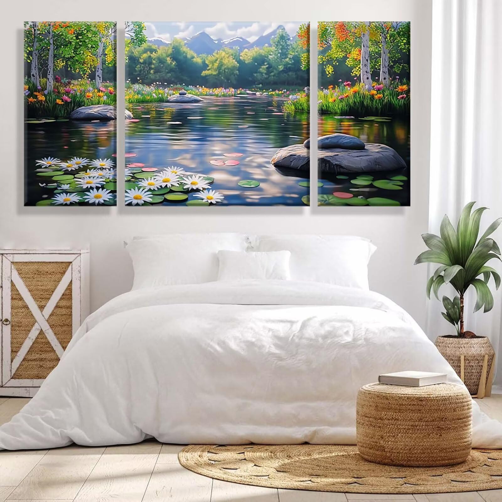 3 Pezzi Dipingere con i Numeri adulti, Paint by Numbers Margherita Lago, Kit Lavoretti Creativi, Kit di Pittura Acrilica Fai-da-Te, con Pennello, Decorazioni Casa 70x140cm (Senza Cornice) y1s-837