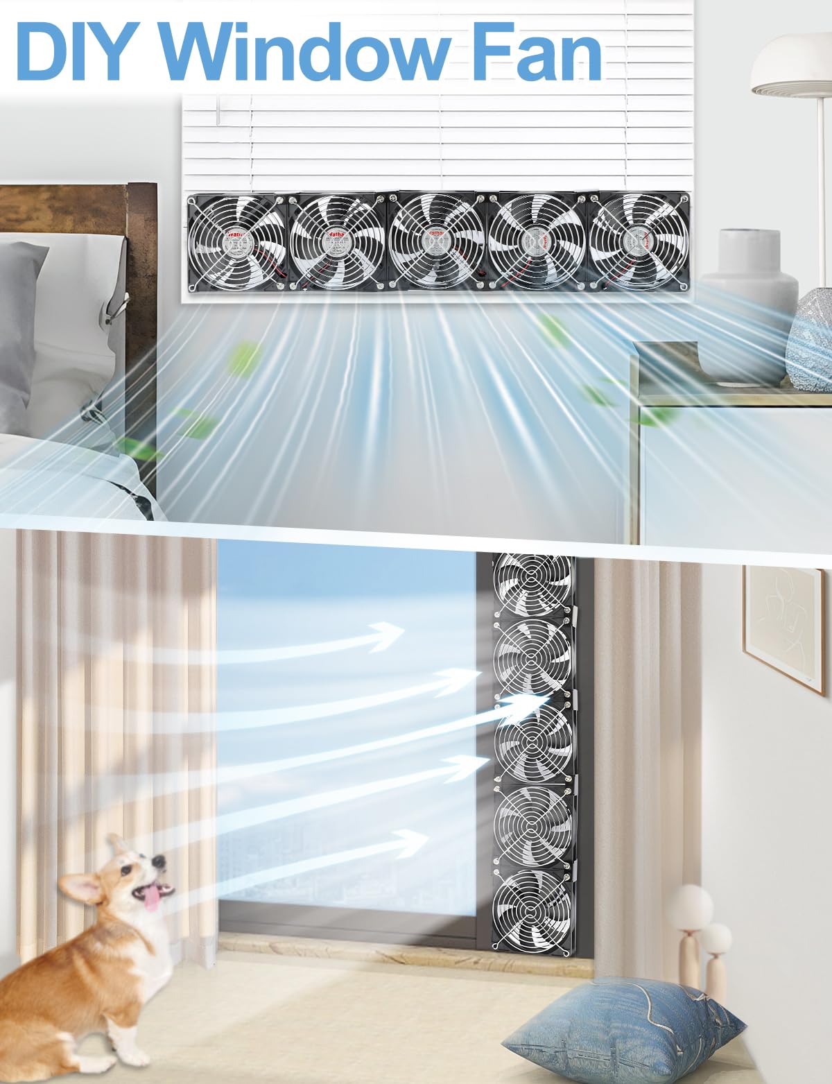 Wathai 5 ventiladores de 120 mm para ordenador con enchufe, rodamientos duales de bolas | Controladores de velocidad para GPU externas, gabinetes de servidores, gallineros y ventilación de ventanas/refrigeración