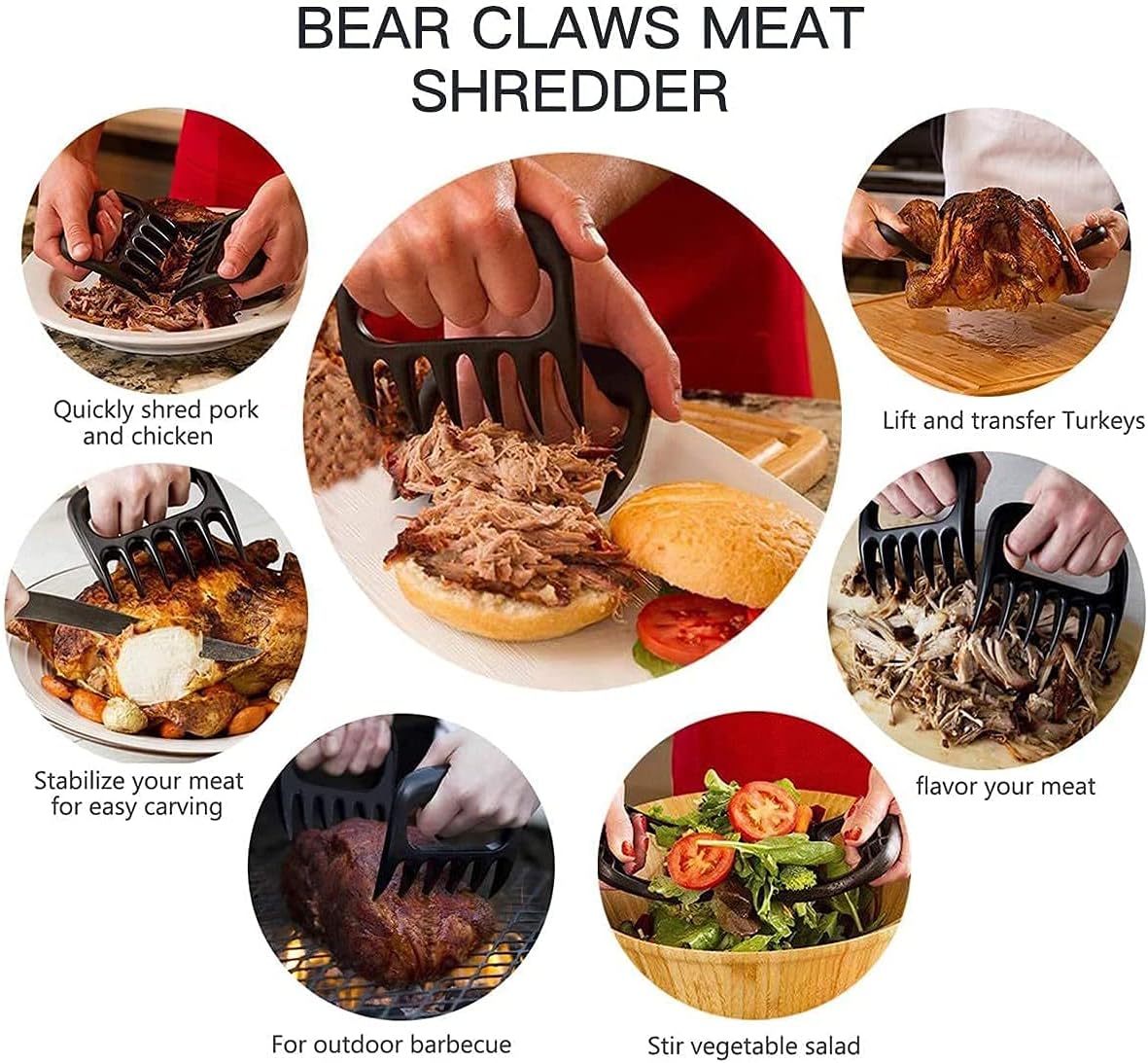 wonderwon Meat Claws for Pulled Pork, Meat Claws BBQ, Meat Shredder for Barbecue, BBQ Claws Set of 2, Barbecue Claws, Claw Shaped, Meat Shredder, Bear Claws Barbecue for Tender Meat(Black) : Patio, Lawn & Garden