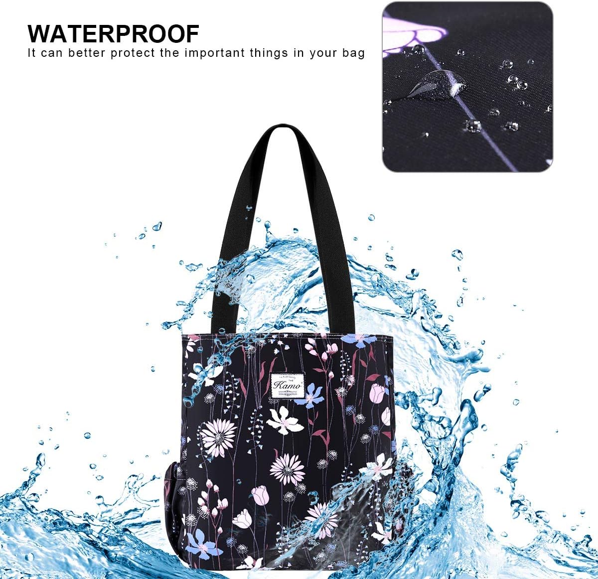KAMO Floral Tote Bag - Waterproof Lightweight Handbags Travel Shoulder Bag for Hiking Yoga Gym Swimming Travel Beach - Image 6