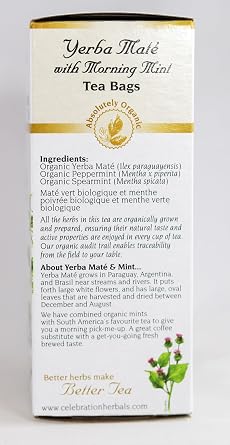 Celebration Herbals Teabags Herbal Yerba Mate with Morning Mint Tea Organic - 24 Herbal Tea Bags