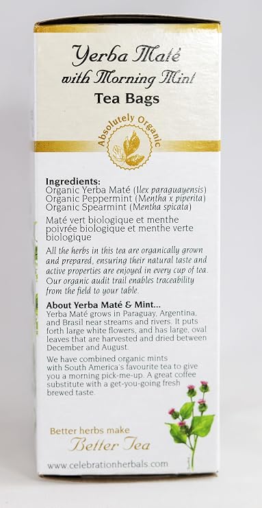 Celebration Herbals Teabags Herbal Yerba Mate with Morning Mint Tea Organic - 24 Herbal Tea Bags