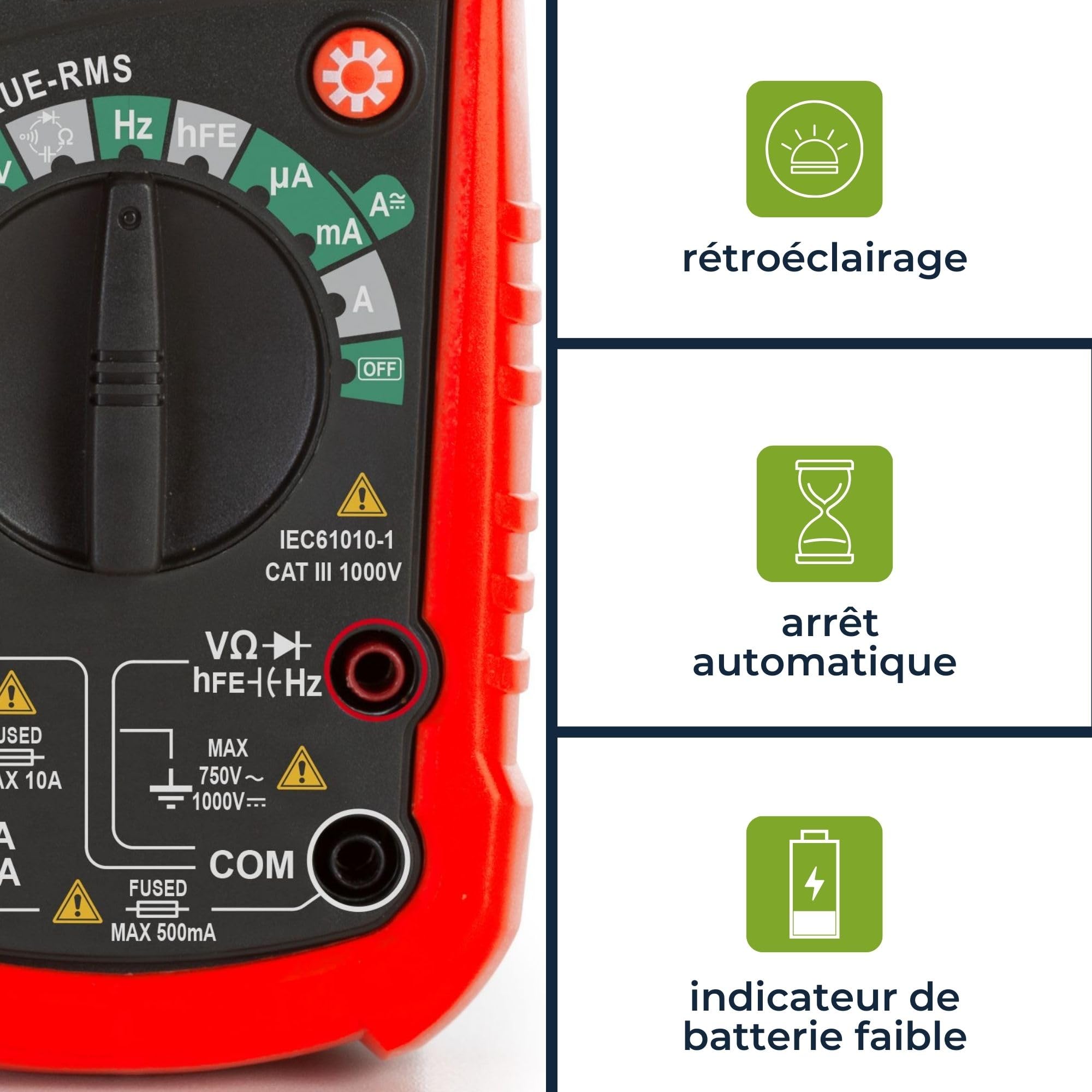 Velleman Multimètre numérique, sans contact, pour la mesure de courant CA/CC, tension CA/CC, résistance, fréquence, capacité, diodes et continuité, avec cordons de mesure, avec maintien des données,