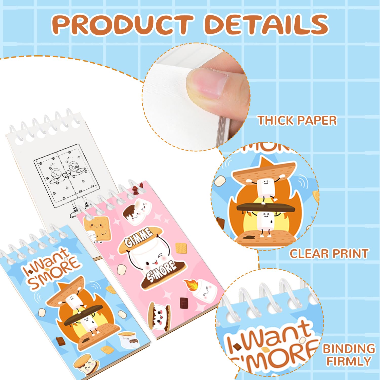 YYMYMGJ 24 Pcs Smores Camping Mini Spiral Notebooks Smores Pocket Notepads Journal Memo Pads for Smores Birthday Party Favors Gifts Goodie Bag image 3