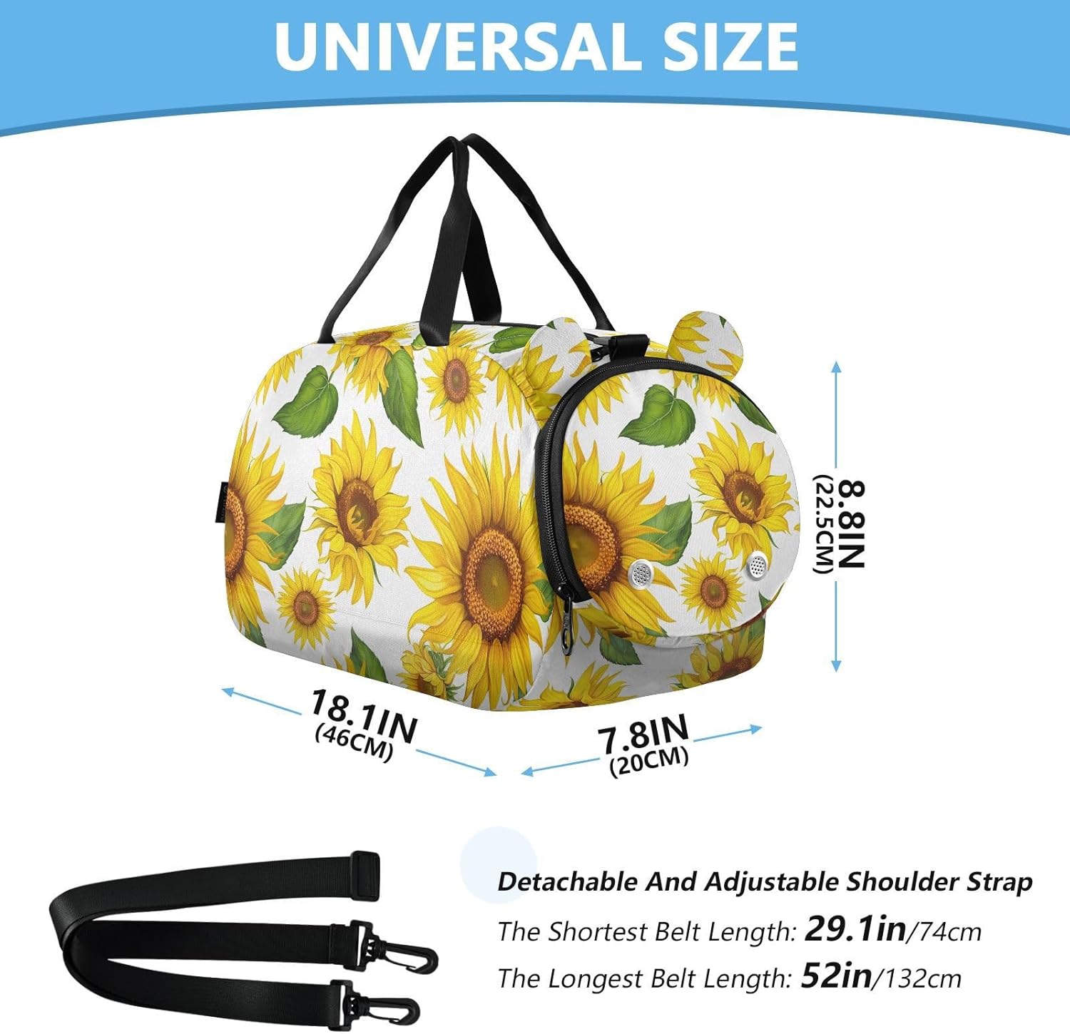 Leaf Sunflower White Kids Travel Duffel Bag for Boys Girls Overnight Weekend Tote Bag with Shoes Compartment for Trip Beach Gym