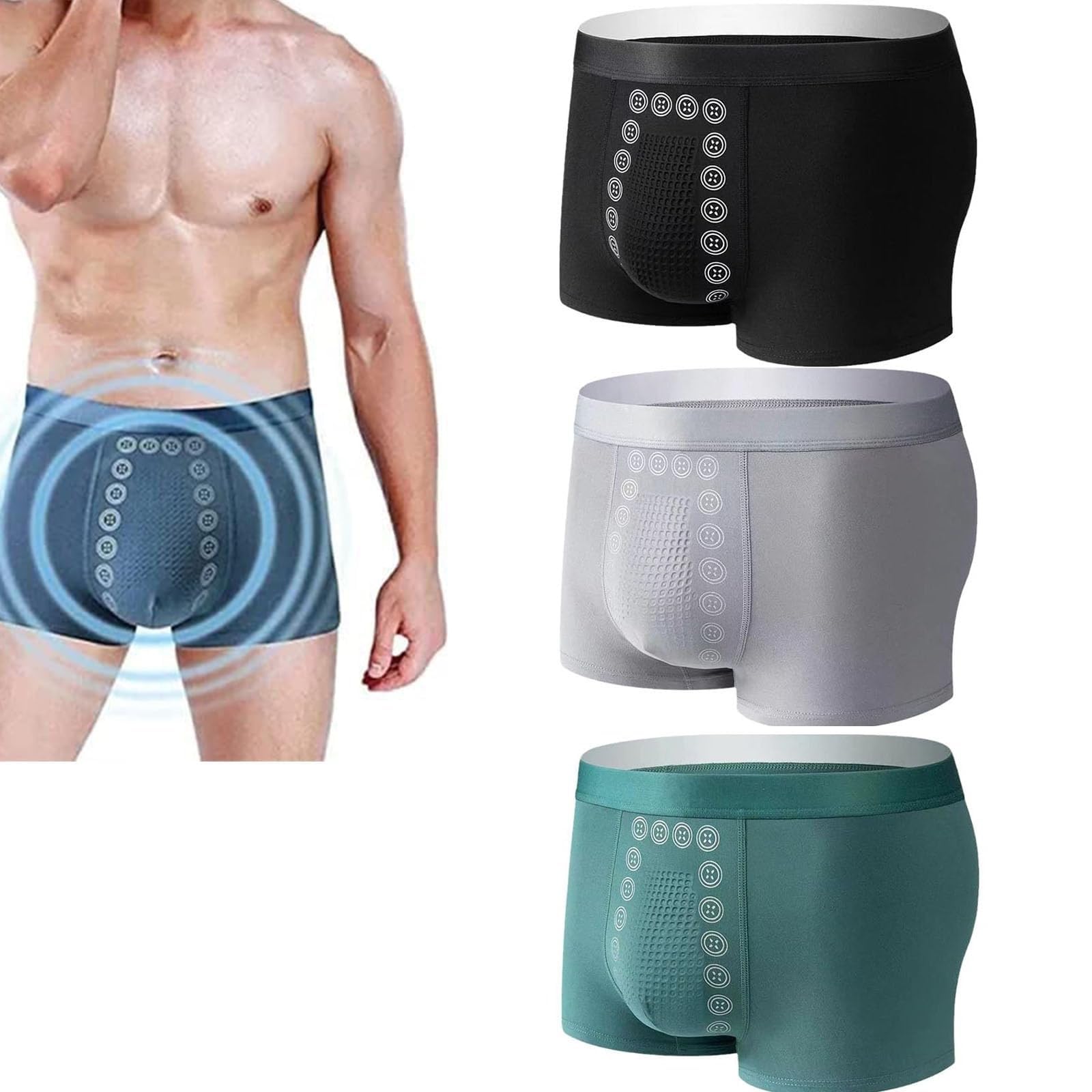 Men's Massage Magnetic Therapy Underwear, Magnetic Therapy Energetic Men Pants, Energy Field Therapy Men's Boxer Briefs(3pcs C,L)
