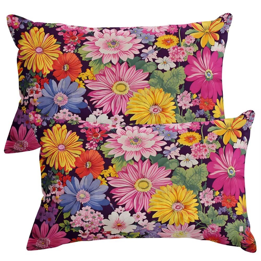 Set of 2 Velvet Cushion Covers 30x50 cm Spring Cushions Covers Decorative Throw Pillow Case Flowers Sofa Pillows 12x20 Inch Cushion Cover with Invisible Zipper for Livingroom Couch Bedroom -SC371
