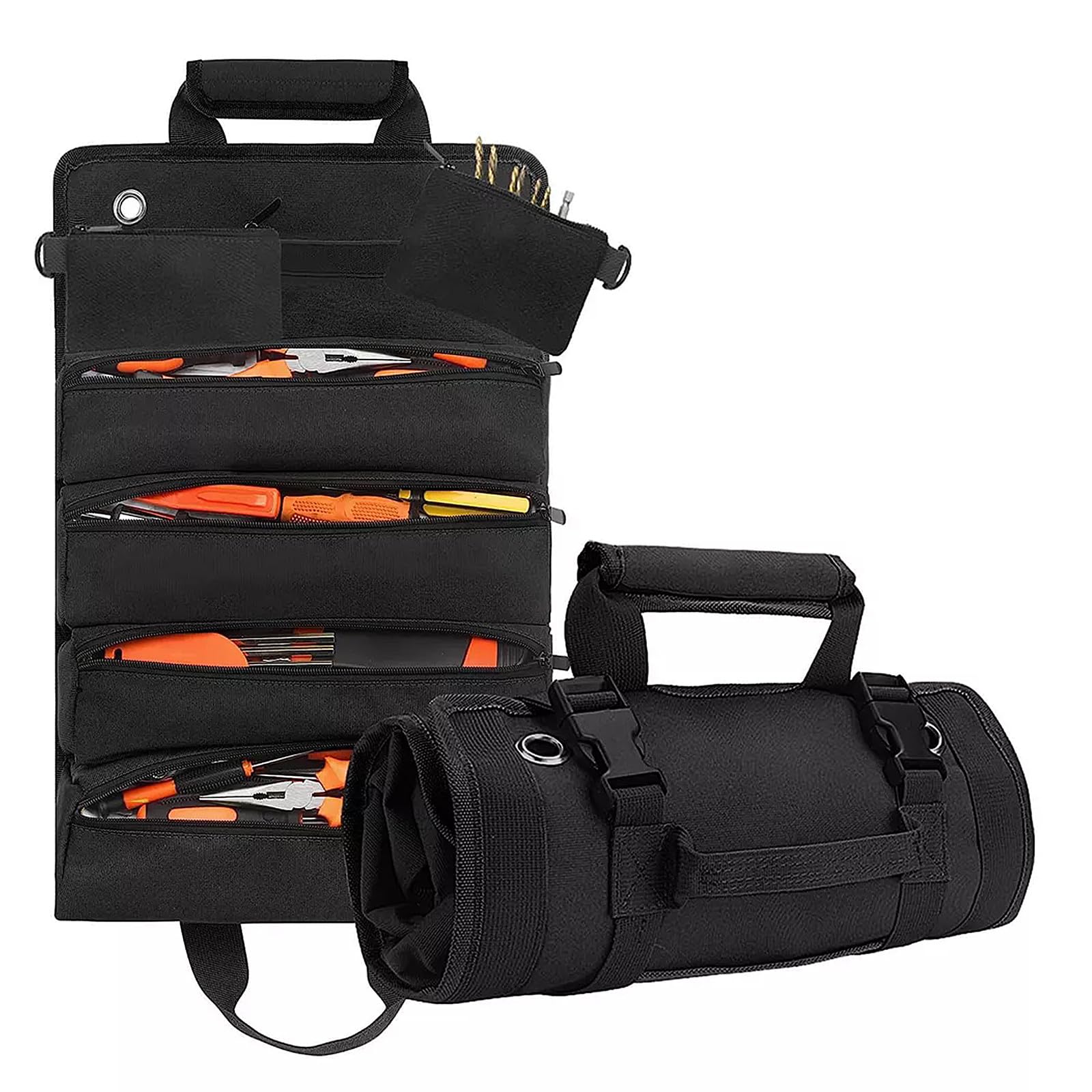 Operitacx Roll up Tool Bag Organizer Portable Mechanic Tool Pouch with Multiple Compartments Heavy Duty Hand Tools Storage for Electricians Carpenters and Automotive Repairs 19.68X12.59In