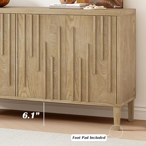 Vista 6 de Armario buffet con aparador de almacenamiento, armario de almacenamiento con puertas y estantes, mesa de buffet moderna con mango oculto, aparador