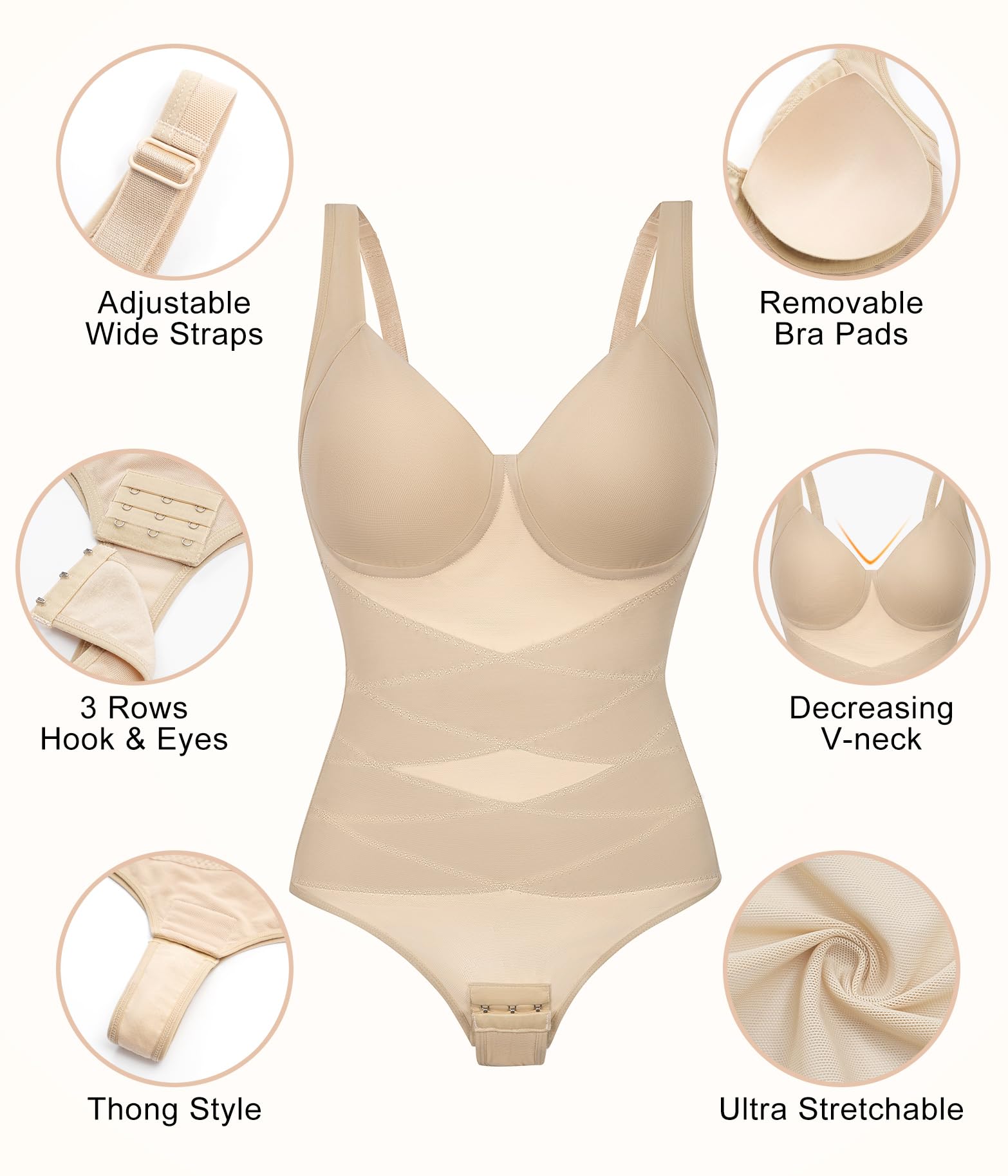 Niwicee Body Contenitivo Modellante Donna Shapewear Bodysuit Pancia Piatta Guaina Contenitiva Perizoma Intimo Snellente Shaper Shaping Spallino Regolabile Mesh Fajas